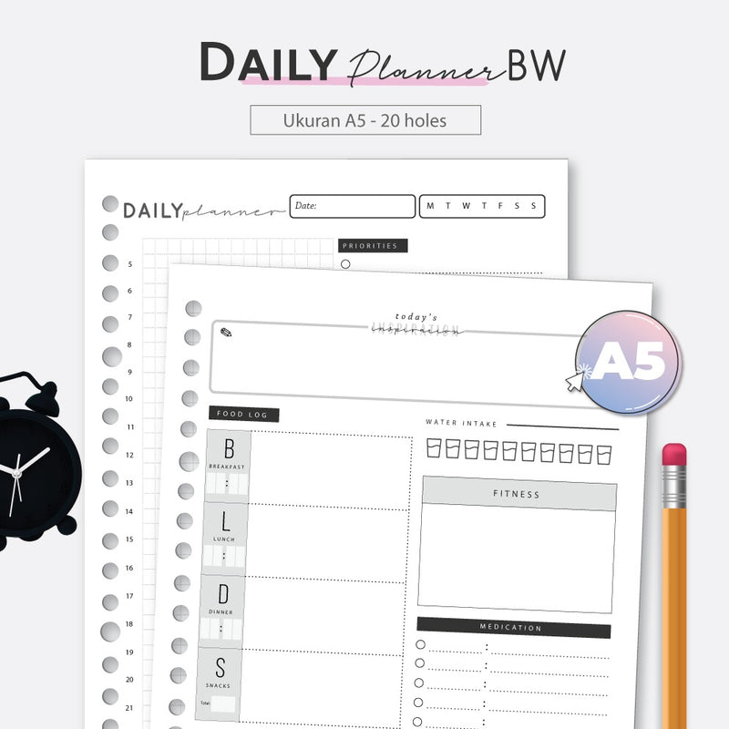 Loose Leaf A5 Daily Planner BW 2022 by bukuqu