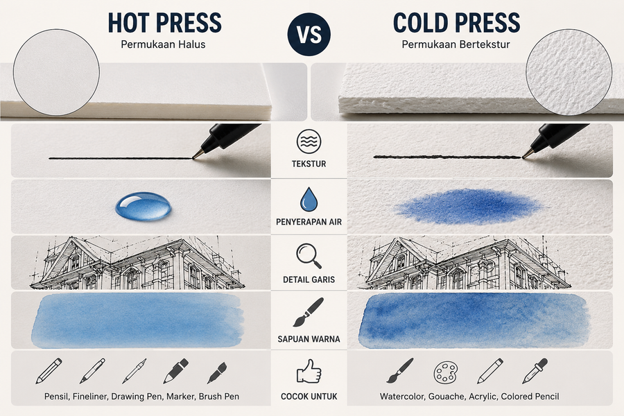 Panduan Penggunaan Kertas Hot Press dan Cold Press untuk Berbagai Media Gambar