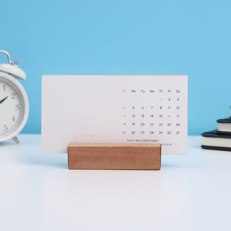 bukuqu Calendar Wooden Emboss 2026 - Kalender Meja Aesthetic