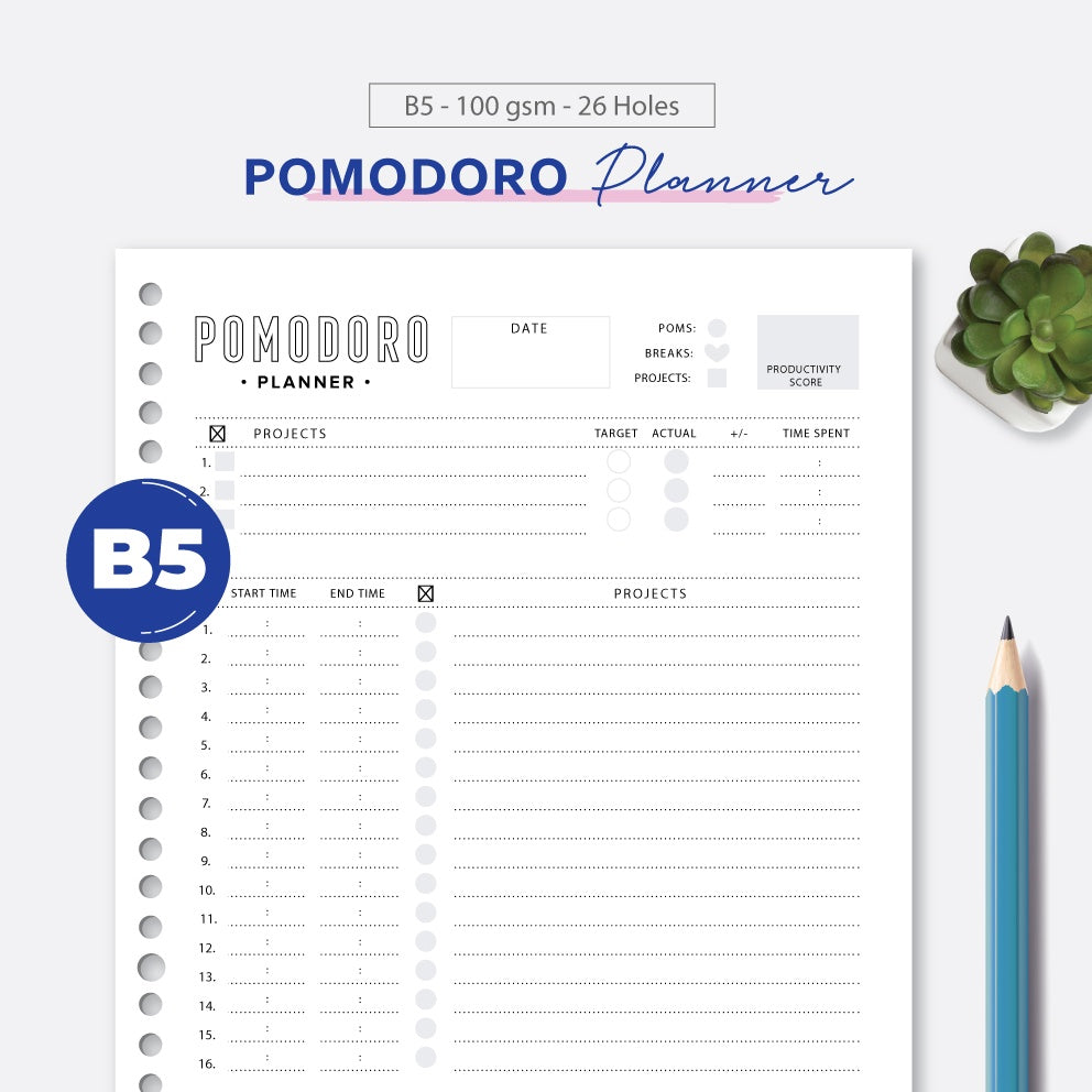 Loose Leaf B5 Pomodoro Planner by bukuqu