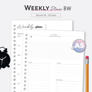 Loose Leaf A5 Weekly Plan BW 2022 by bukuqu
