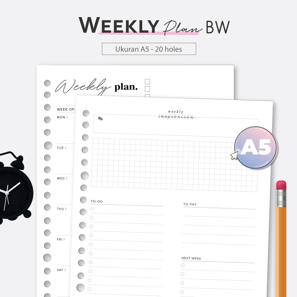 Loose Leaf A5 Weekly Plan BW 2022 by bukuqu