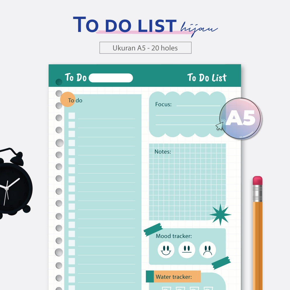 Loose Leaf A5 To do List Hijau 2022 by bukuqu